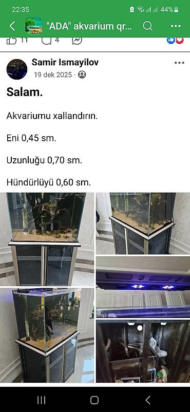 Akvariumlar: Akvarium dəsti Ölçülər: - En: 0,45 m - Uzunluq: 0,70 m - Hündürlük — 1