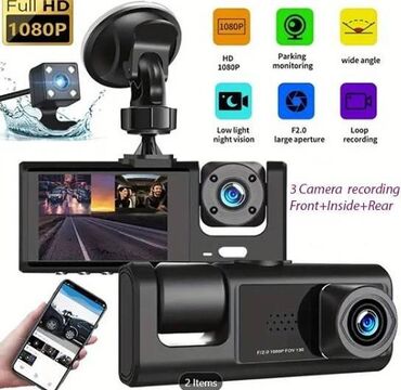 dual lens vehicle blackbox dvr: ✅3 kameralı Full HD avtomobil videoregistratoru. ✅Yığcam ölçüsü ilə