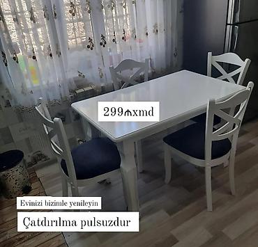 Masa və oturacaq dəstləri: Mətbəx masa dəsti - Dəst: 1 ədəd masa + 4 ədəd stul - Masa ölçüsü — 13