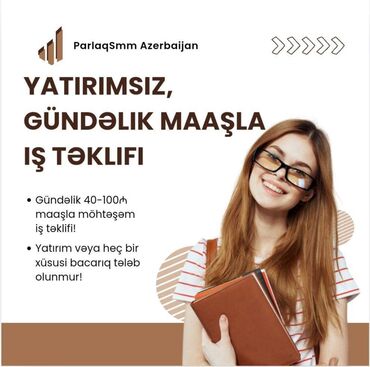 iş elanları gündəlik maaş: Marketoloq tələb olunur, Onlayn iş, 18-29 yaş, Təcrübəsiz