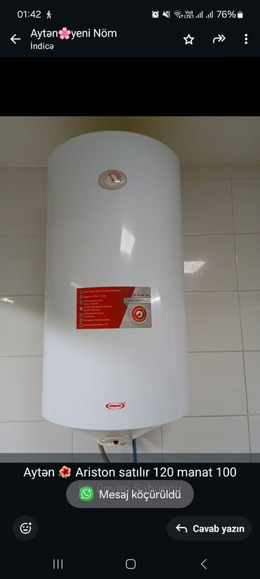 Divanlar: Ariston 100 l, İşlənmiş, Kredit yoxdur, Ünvandan götürmə