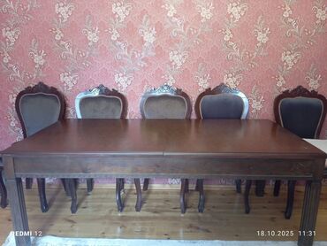 стол из массива дуба: Для гостиной, Б/у, Раскладной, Прямоугольный стол, 8 стульев