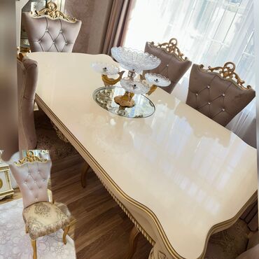 рабочий стол для дома: Для гостиной, Б/у, Квадратный стол, 6 стульев