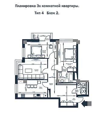 14: 3 комнаты, 91 м², Золотой квадрат Элитка, 14 этаж, ПСО (под самоотделку) — 9