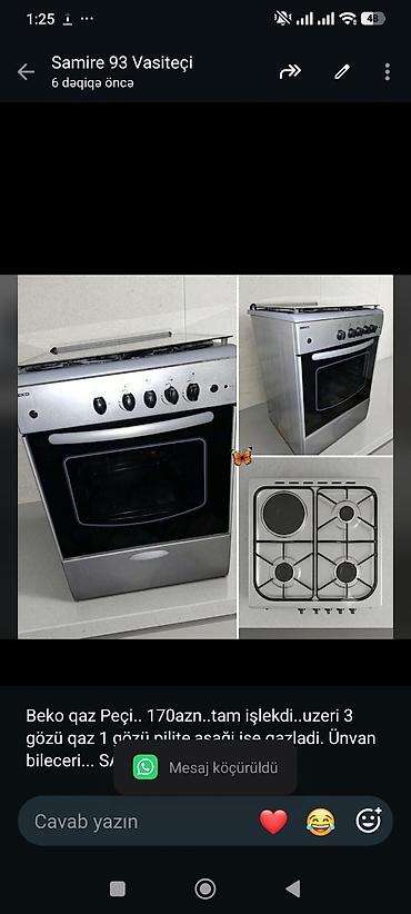 Beko qaz Peçi. 170azn. tam işlekdi. uzeri 3 gözü qaz 1 gözü