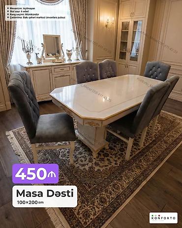 Məhsul: Masa Dəsti - Ölçü: 100 × 200 sm - Mexanizm: Açılmayan - Stul