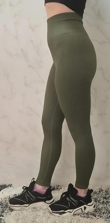 Helanke, biciklistički šortsevi: Ženske sportske helanke – maslinasto zelene - Visok struk sa širokim — 4