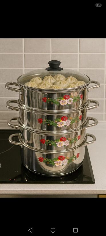 Tava-qazan dəstləri: Qazan, rəng - Gümüşü, Paslanmayan polad, Türkiyə — 18