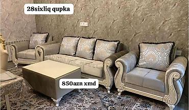 di̇van: Klassik üslubda 3+1+1 dəst yumşaq mebel və uyğunlaşan qəhvə masası — 1