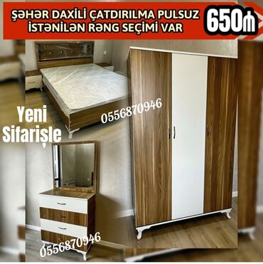 Yataq otağı dəstləri: İkinəfərlik çarpayı, Termo, Dolab, 2 tumba, Azərbaycan, Yeni — 5