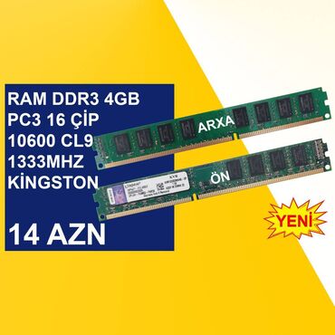 Настольные ПК и рабочие станции: Оперативная память (RAM) Kingston, 4 ГБ, 1333 МГц, DDR3, Для ПК, Новый