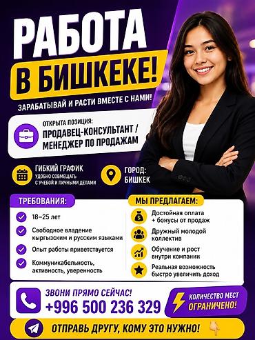 high experience: Вакансия: Продавец‑консультант / Менеджер по продажам Город: Бишкек — 1