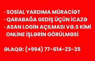 Başqa xidmətlər: SOSİAL YARDIMA MÜRACİƏT, QARABAĞA GEDİŞ ÜÇÜN İCAZƏ, ASAN LOGİN