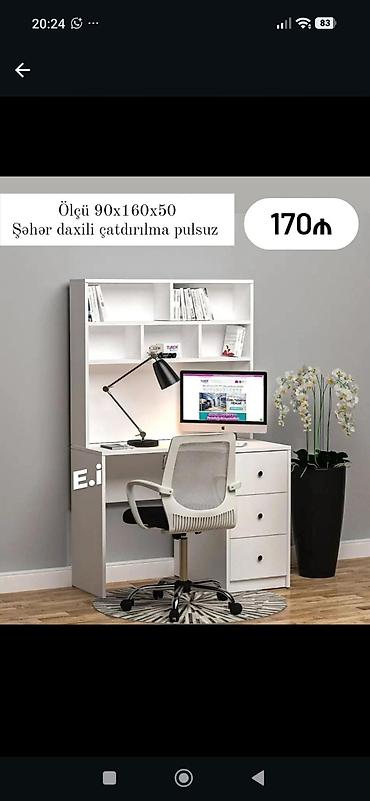 Masaüstü kitab rəfi ilə kompakt iş masası - Ölçü: 90 x 160 x 50 sm -