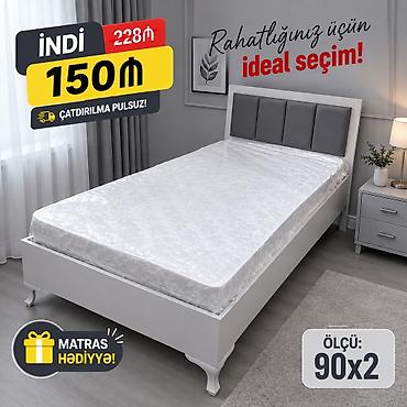 Yataq dəsti – tək nəfərlik çarpayı və matras - Ölçü: 90×200 sm