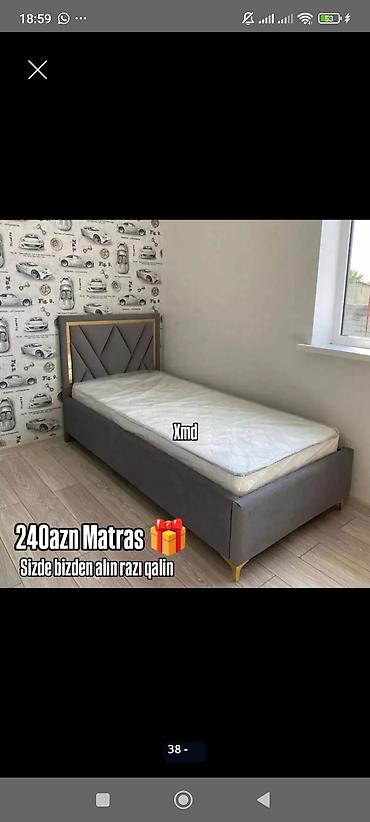 Çarpayılar: Tək nəfərlik çarpayı və matras dəsti. - Rəng: boz (qızılı dekorativ — 1