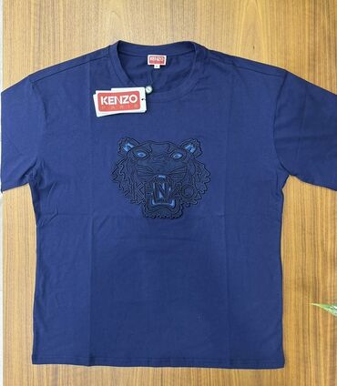мужские футболки с совой: Темно-синяя футболка Kenzo из хлопка с короткими рукавами и круглым