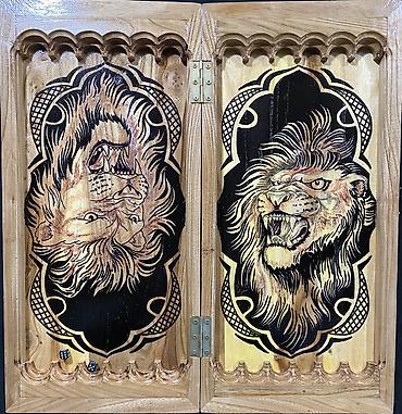 Нарды: Набор деревянных нард с уникальной резьбой, изображающей львов, орлов — 9