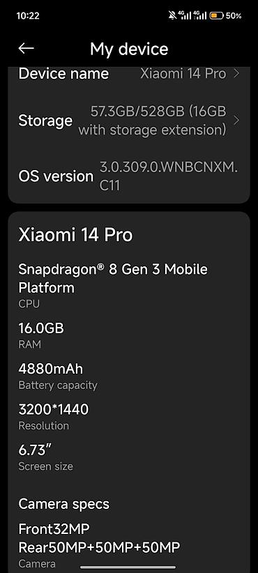 Xiaomi: Xiaomi 14 Pro, белый Ключевые характеристики: - Память: 16 ГБ RAM (+6 — 10