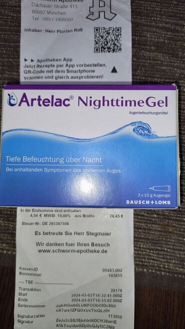 Ostali medicinski proizvodi: Prodajem dve kutije Artelac Nighttime Gel gela za oči sa kombinacijom
