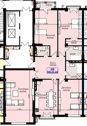 Продажа квартир: 4 комнаты, 183 м², Элитка, 13 этаж, ПСО (под самоотделку)