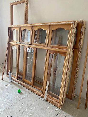 Taxta pəncərə və balkon qapısı dəsti - Material: təbii ağac (şüşəli