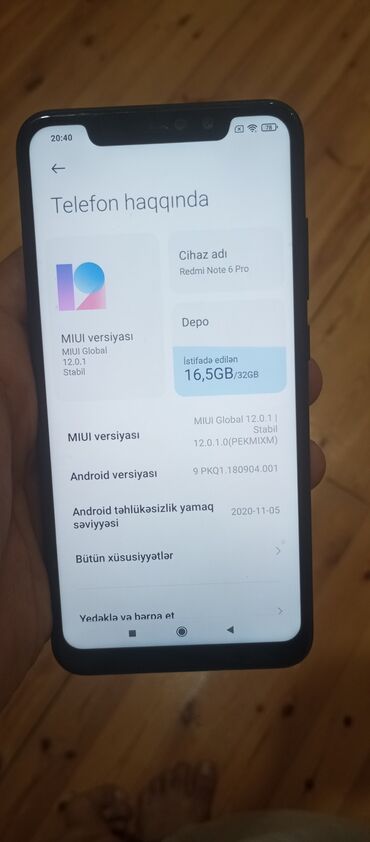 yaddaş diski: Redmi Note 6 Pro, 32 ГБ, цвет - Черный, Сенсорный, Отпечаток пальца, Две SIM карты