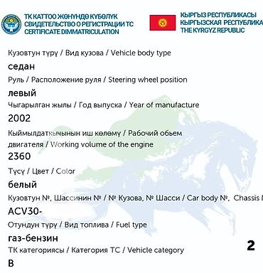 outback wilderness: Toyota Camry: 2002 г., 2.4 л, Автомат, Газ, Седан — 3