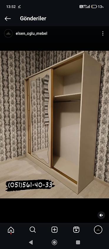 İki sürgülü qapılı paltar dolabı - Rəng: krem tonları, qızılı dekor lalafo.az -da — 2 İki sürgülü qapılı paltar dolabı - Rəng: krem tonları, qızılı dekor — 2
