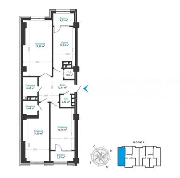 Продажа квартир: 3 комнаты, 104 м², Элитка, 14 этаж, ПСО (под самоотделку)