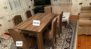 Masa və oturacaq dəstləri: Qonaq otağı üçün, Yeni, Açılmayan, Dördbucaq masa, 6 stul, Azərbaycan