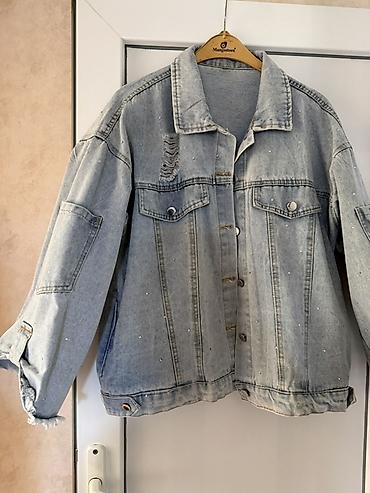 stone island: Açıq mavi rəngli, oversize kəsimli cins gödəkçə - Material: qalın — 2