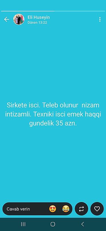 Vakansiya: Texniki işçi - Şirkətə texniki işçi tələb olunur -