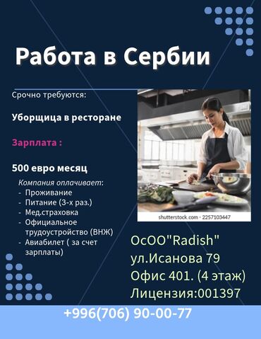 Отели, кафе, рестораны: Работа в Сербии; Вакансия: Уборщица на кухне ресторана 001397