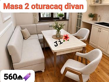metbex kunc divanlari: Mətbəx və ya qonaq otağı üçün rahat yemək dəsti: - Masa + 2 oturacaq — 1