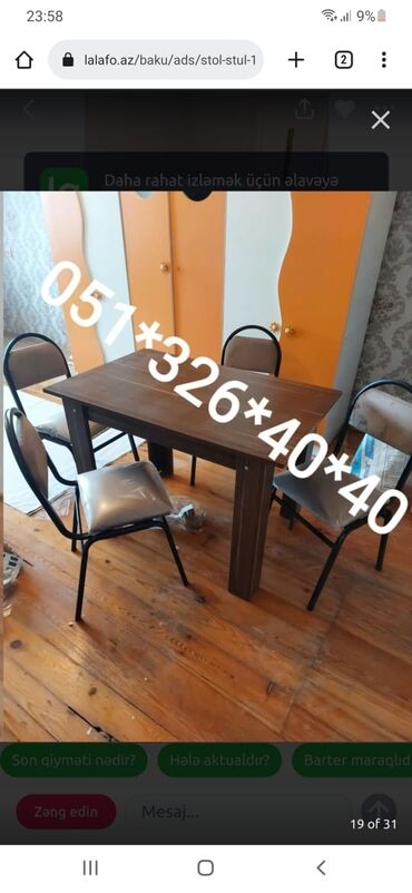 Masa və oturacaq dəstləri: Qonaq otağı üçün, Yeni, Açılmayan, Dördbucaq masa, 4 stul -da lalafo.az — 12 Masa və oturacaq dəstləri: Qonaq otağı üçün, Yeni, Açılmayan, Dördbucaq masa, 4 stul — 12