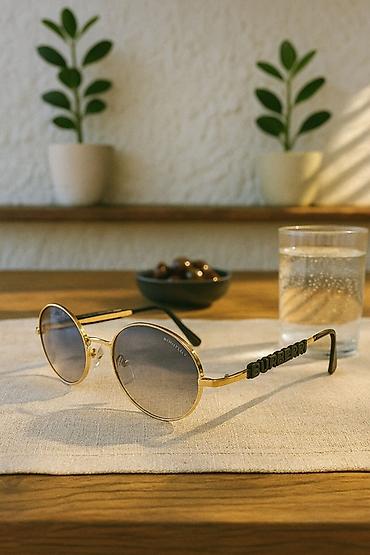 Очки: Burberry gün eynəyi – yuvarlaq forma, qızılı metal çərçivə, tünddən — 1