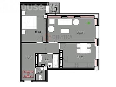 royal: 2 комнаты, 79 м², Советская/Скрябина Элитка, 9 этаж, ПСО (под самоотделку) — 4
