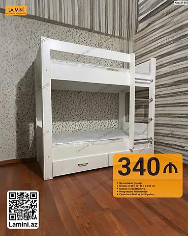 lamini mebel: İki mərtəbəli çarpayı – kod: 2116 - Material: ağ rəngli, minimalist — 1