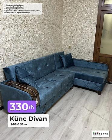 Ev və bağ: Künc divan – 240×150 sm - Mexanizm: açılan, bazalı (yataq funksiyası — 1