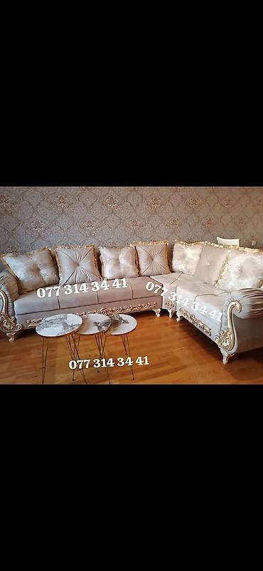 divan metbex: Klassik üslubda bəzədilmiş L formalı künc divan dəsti. Xüsusiyyətlər — 1