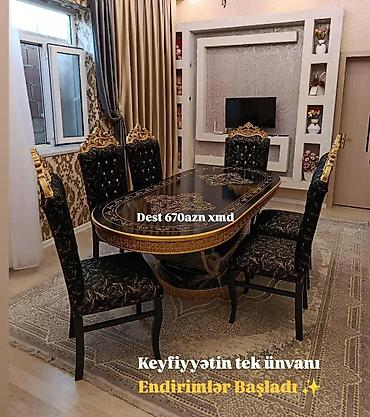 Masa və oturacaq dəstləri: Masa və 6 stul dəsti – Xmd • Komplekt: 1 yemək masası + 6 ədəd stul — 157