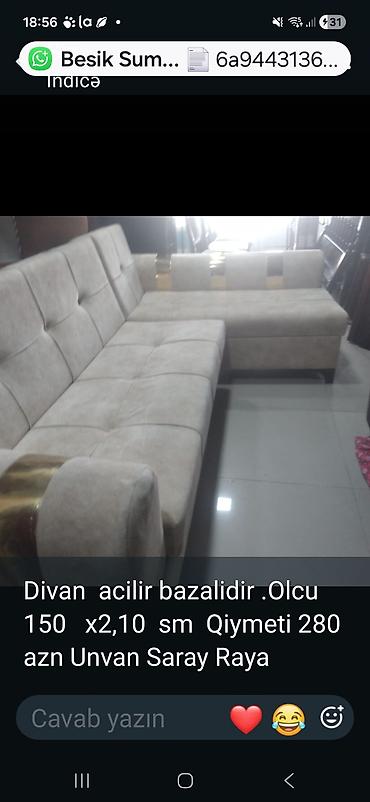 metbext mebelleri: Künc divan – açılır və bazalı model. - Ölçü: 150 x 210 sm - Rəng: açıq — 1
