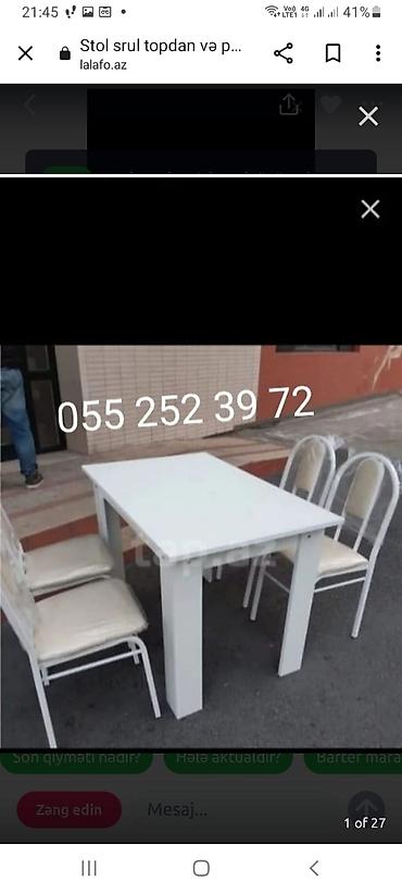 Bağ, çöl masa və oturacaq dəstləri: Yeni, Kvadrat masa, 6 stul, Açılmayan, Stullar ilə, Taxta, Azərbaycan — 9