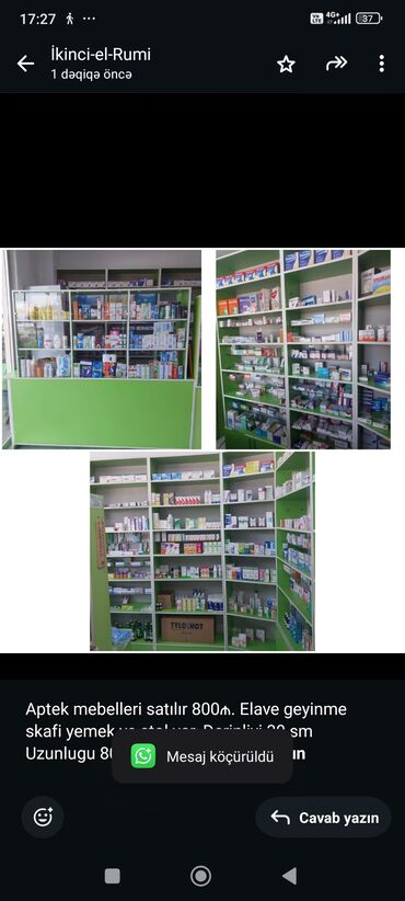 Sifarişlə dolablar: Aptek mebelleri satılır 800₼. Elave geyinme skafi yemek ve stol var