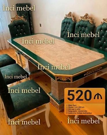 Qonaq otağı üçün, Yeni, Açılmayan, Dördbucaq masa, 6 stul