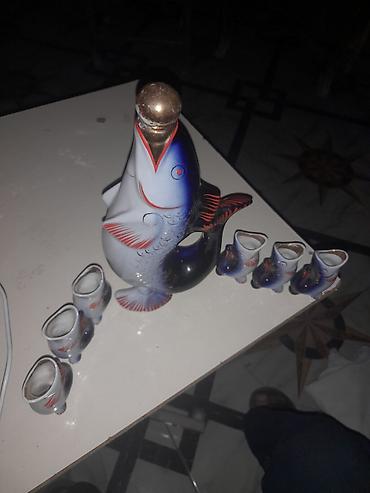 baliq suvenir: Porselėn balıq formalı likyor dəsti - Dəst: 1 böyük qrafin + 6 kiçik — 3