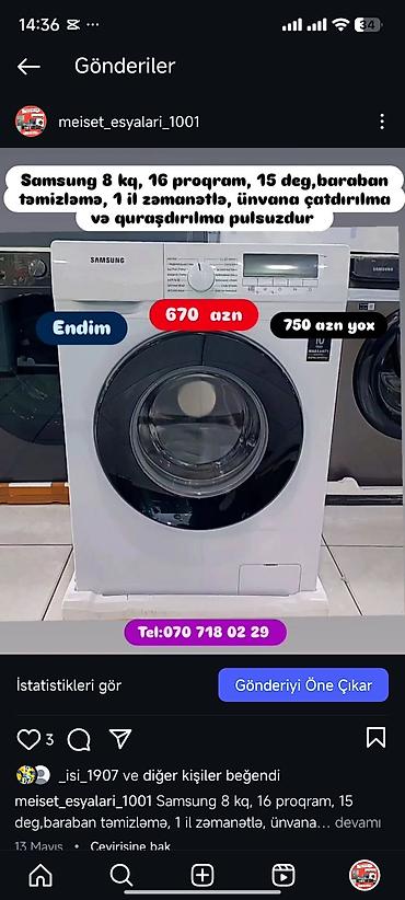 Paltaryuyan maşınlar: Paltaryuyan Anbardan satiş.Qimətlər aşagida qeyd olunub.Ünvana — 107