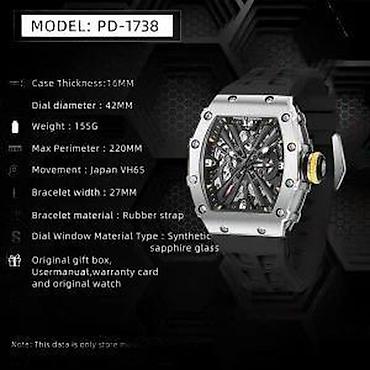 Ručni satovi: Pagani Design PD-1738 -Crvena- Richard Mille Skeleton Homage Potpuno — 11