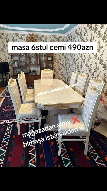 2 ci el stol stul: Mətbəx üçün, Qonaq otağı üçün, Yeni, Açılmayan, Dördbucaq masa, 6 stul